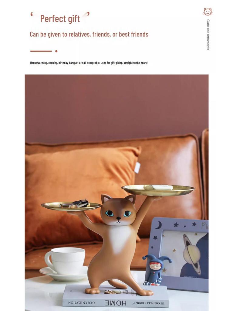 Creative Cat Sand Sculpture Tray: Cartoon Key Storage & Ornament for Living Room or Entrance, Perfect Housewarming Gift