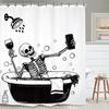 Funny Skeleton Skull Bathroom Shower Curtain Black White Hilarious Man Cool Polyester Fabric 12 Plastic Hooks Waterproof Decor