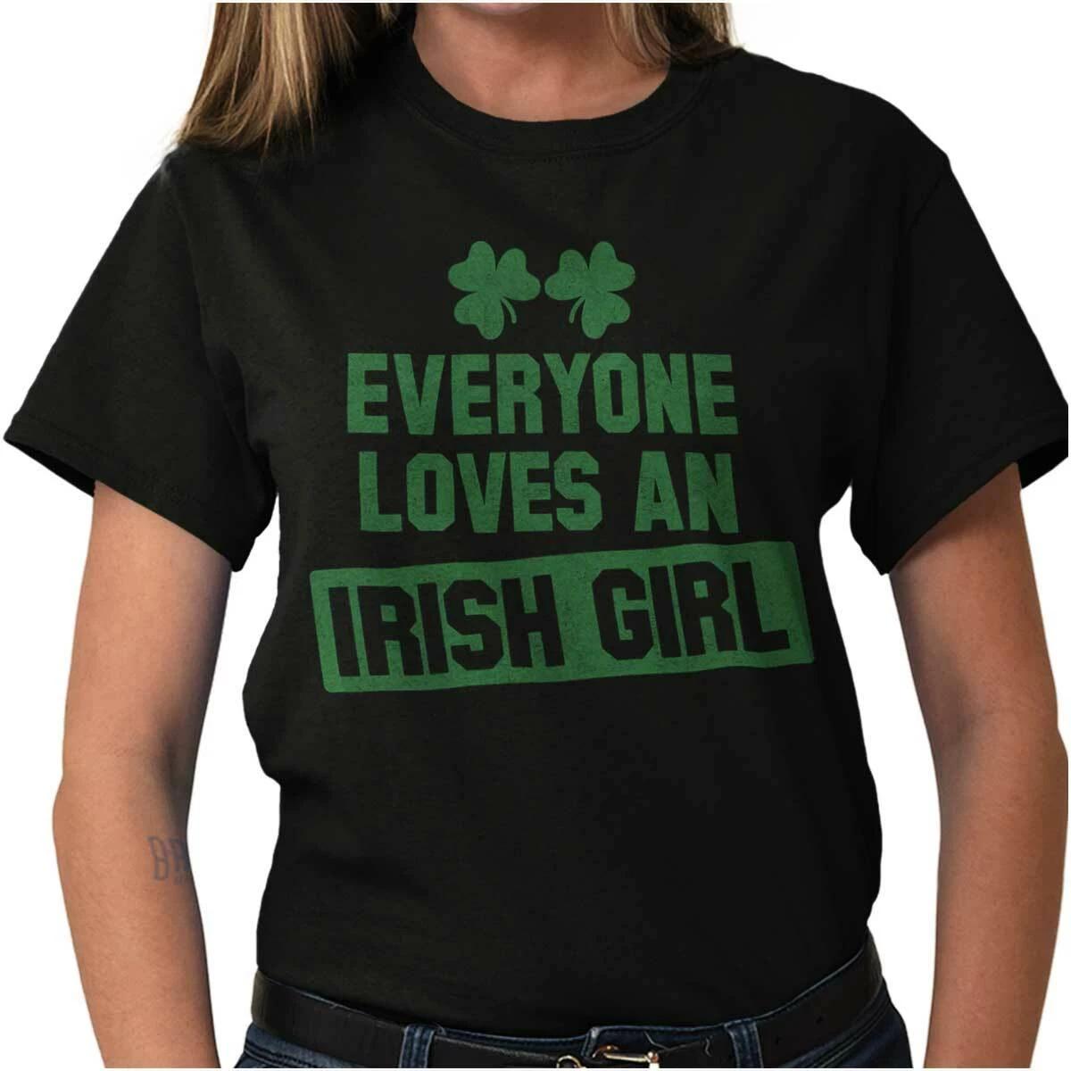 Cute Irish Girl Shamrocks St Patrick s Day Womens Graphic Crewneck T Shirt Tee XXXL