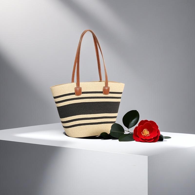 Trendy French One-Shoulder Straw Tote: Large-Capacity Woven Beach & Vacation Handbag for Women