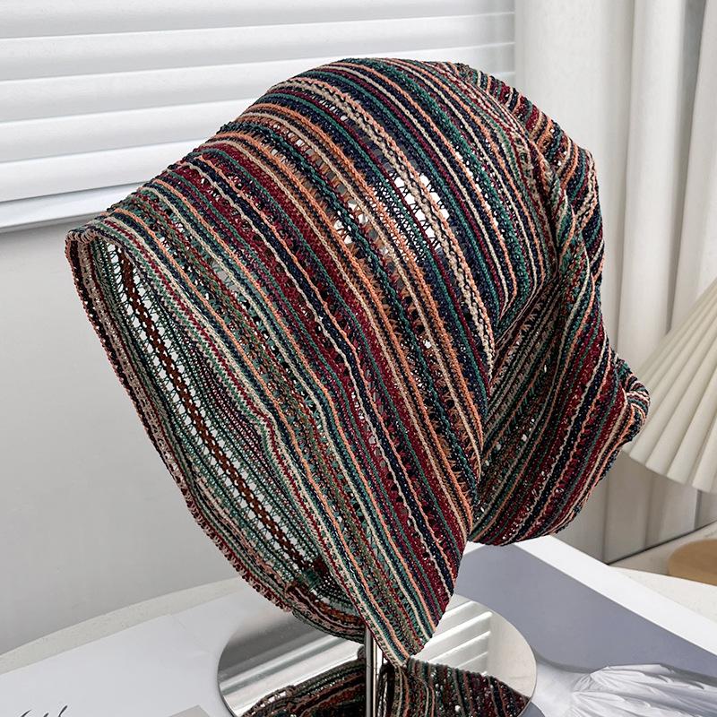 New black and white texture hollow knitting stack hat niche hand crochet confinement hat lazy hat