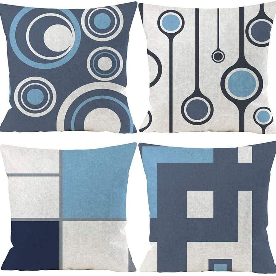Modern Blue Geometric Linen Cushion Cover For Car Living Room Sofa Bedroom Home Decor, 40X40 45X45 50X50 60X60 Pillowcase