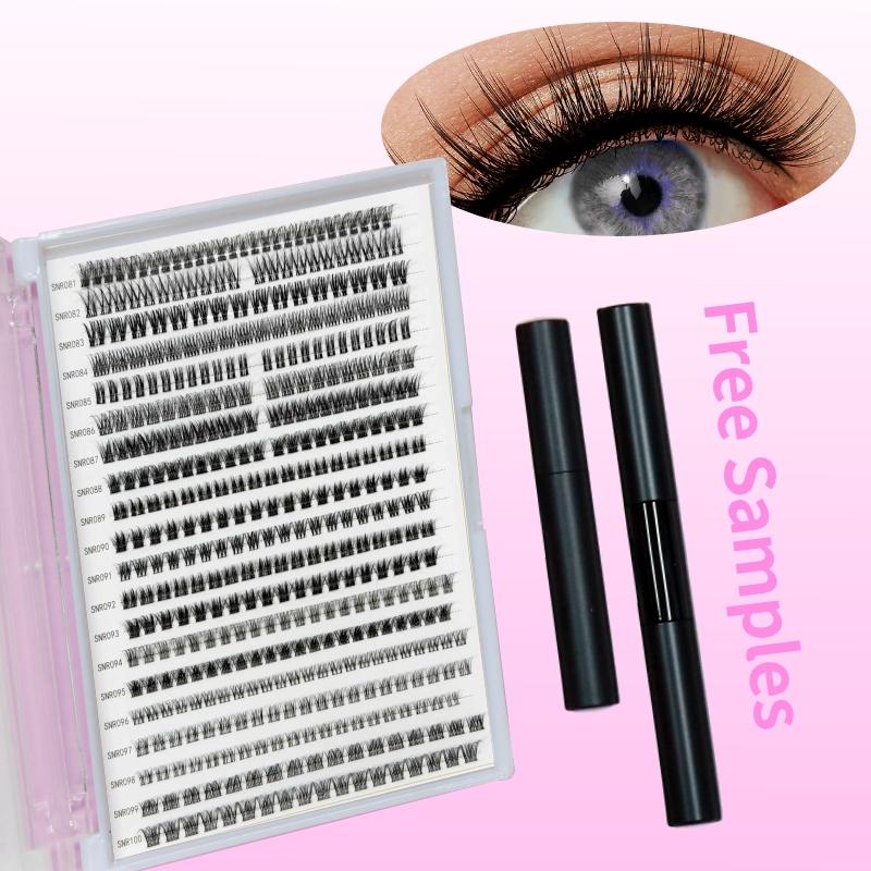 Free custom logo segment lashes 30D 40D 50D 100D 200D 8mm 18mm Cluster Lashes Kit Full Strip Eyelashes Fan Eyelashes