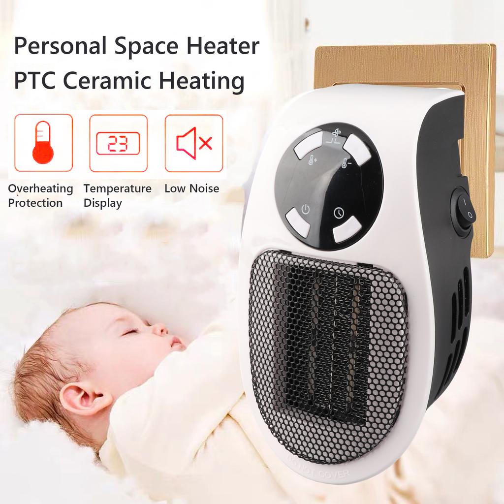 Electric Space Heater With LED Display Timer Wall Outlet Space Heater Safe Overheat Protection Quiet Personal Space