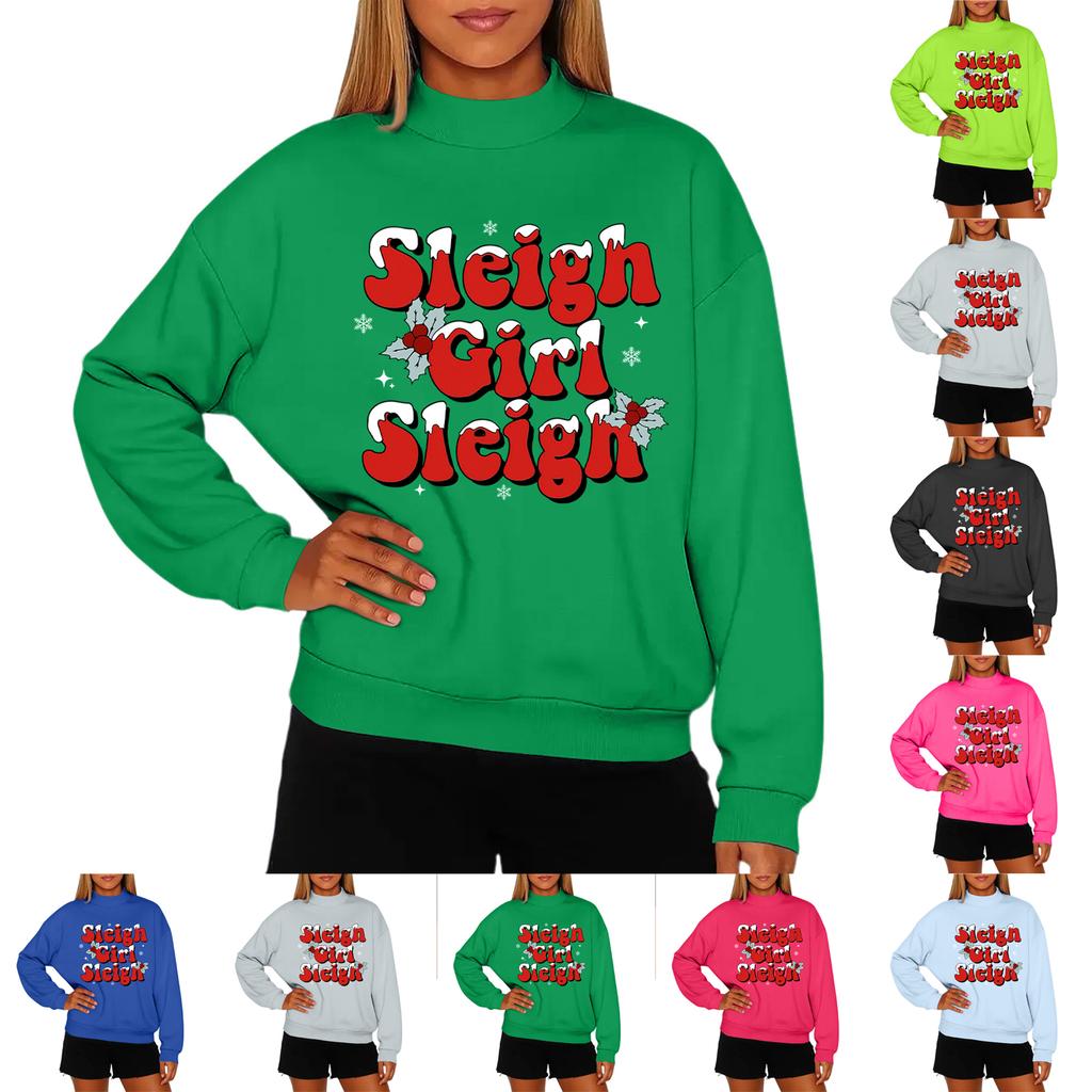 Ladies' Fashionable Casual Round Neck Long Sleeved Christmas Printed Hoodie