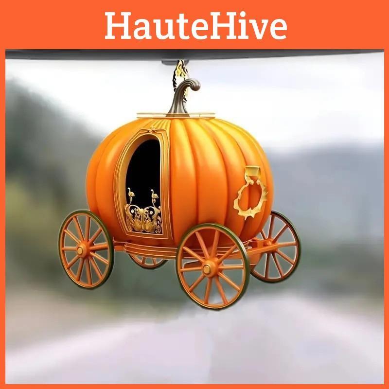 Halloween Carriage Pumpkin Acrylic Flat Surfac Pendant For Enhancement Interior