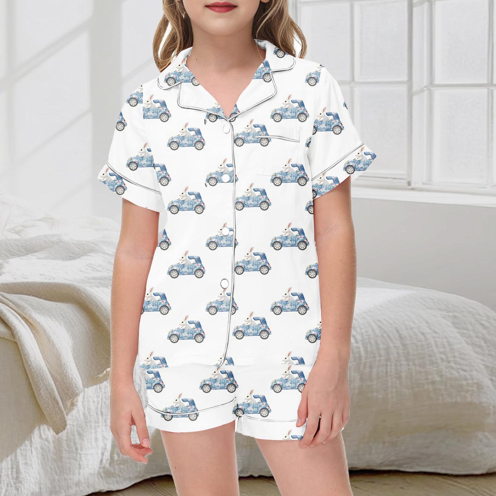 

Детский пижамный комплект с принтом - короткий рукав и шорты для сна 160 белый