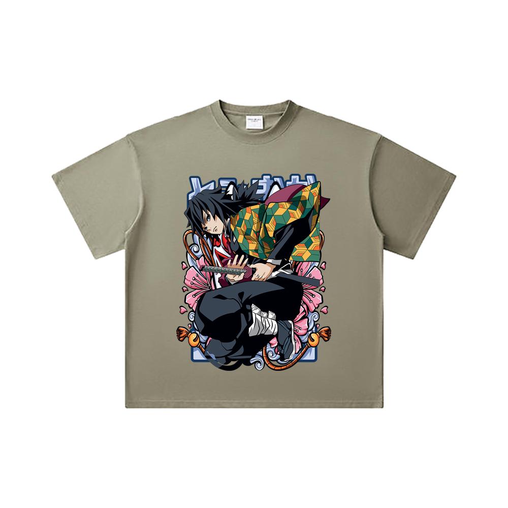 260 GSM Double Yarn 32 Count 100% Cotton Demon Slayer V74 Tomioka Print Unisex Heavy Cotton T Shirt