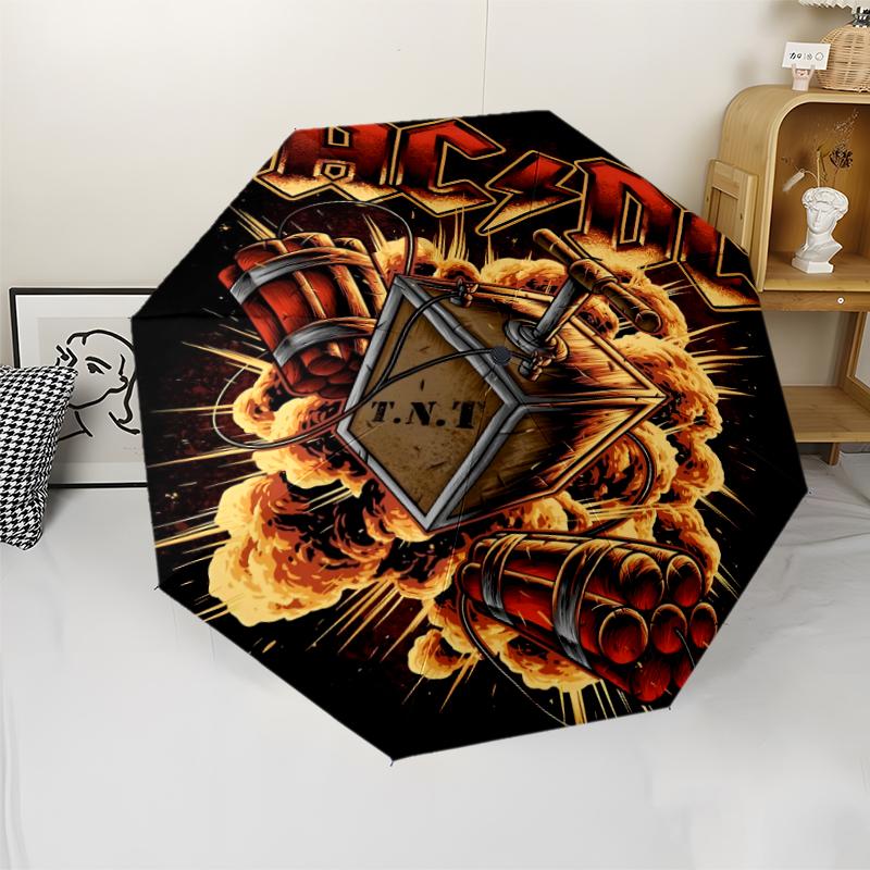 ACDC Theme Automatic Umbrella, Lightweight & Portable, 8 Rib, Perfect for Outdoor Travel, Birthdays, Christmas, Gifts.