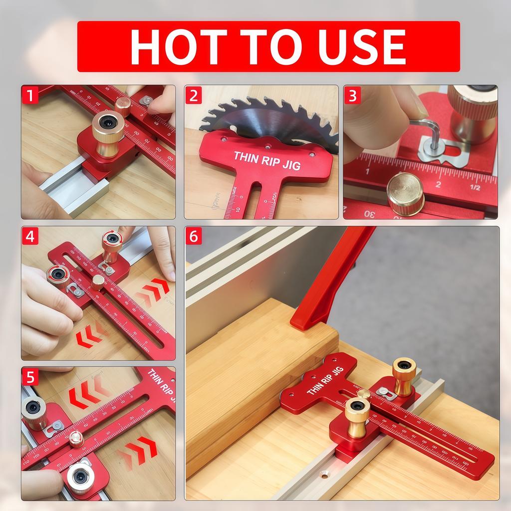 Thin Rip Table Saw Jig W/ 3 Pulleys & Push Stick Kit, Making Repetitive Narrow Strip Cuts, Table Saw Accurate Guide for T Slot