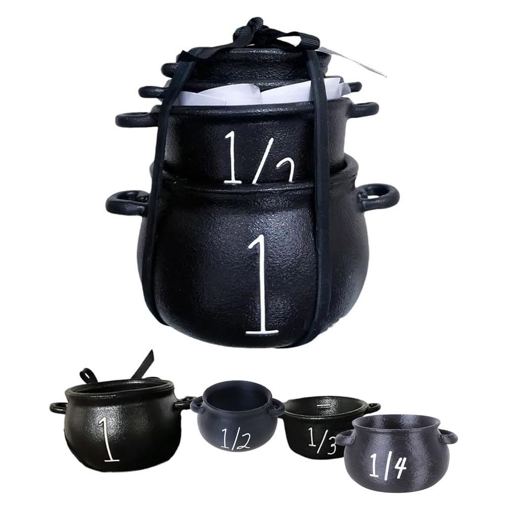 Magical Halloween Kitchen Tools 4 Piece Witch Cauldron Measuring Cups For Baking Candy Party Supplies And Witchcraft Decor