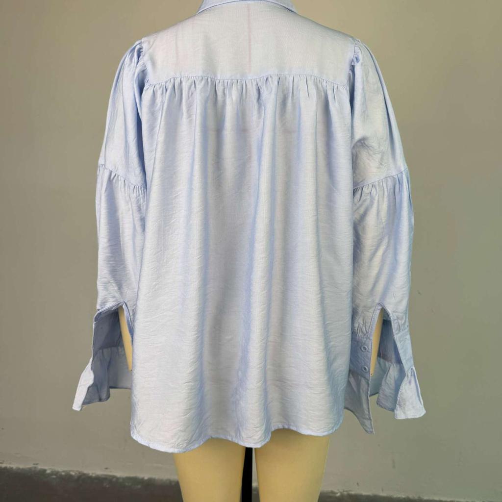 Ležérní košile Dámské Volné Lucernové rukávy Knoflíky Ohnutý límec Plisovaná halenka Dámská Jaro Léto Zelené košile