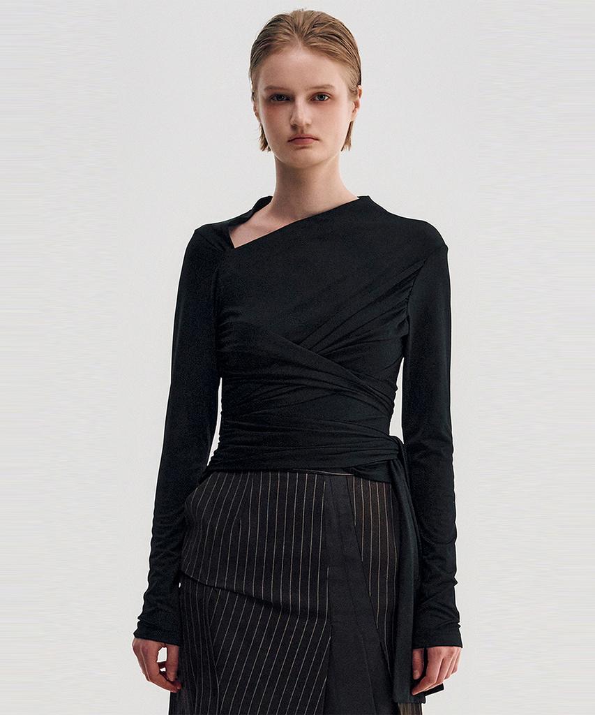 Kimjisu Multi-Tie Draped Jersey Top _ Black