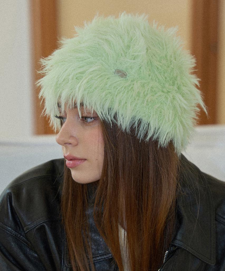 Seullouseulloulli Cotton Fur Handmade Crochet Bucket Hat (+Metal Comb Necklace) _ Mint