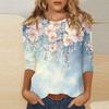 Women's Fashionable Casual Three Quarter Sleeve Printed Round Neck Top