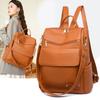 Solid-color Soft Leather Double-shoulder Bag - New Women's Vintage Style Casual Commuting Large Capacity Backpack for Travel