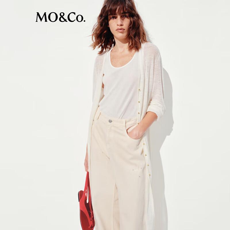MO&Co. Women's Long V-Neck Knit Cardigan