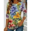 Women's Colorful Floral and Butterfly Print Long-sleeved Loose-fitting Round Neck Top, Casual Everyday Style