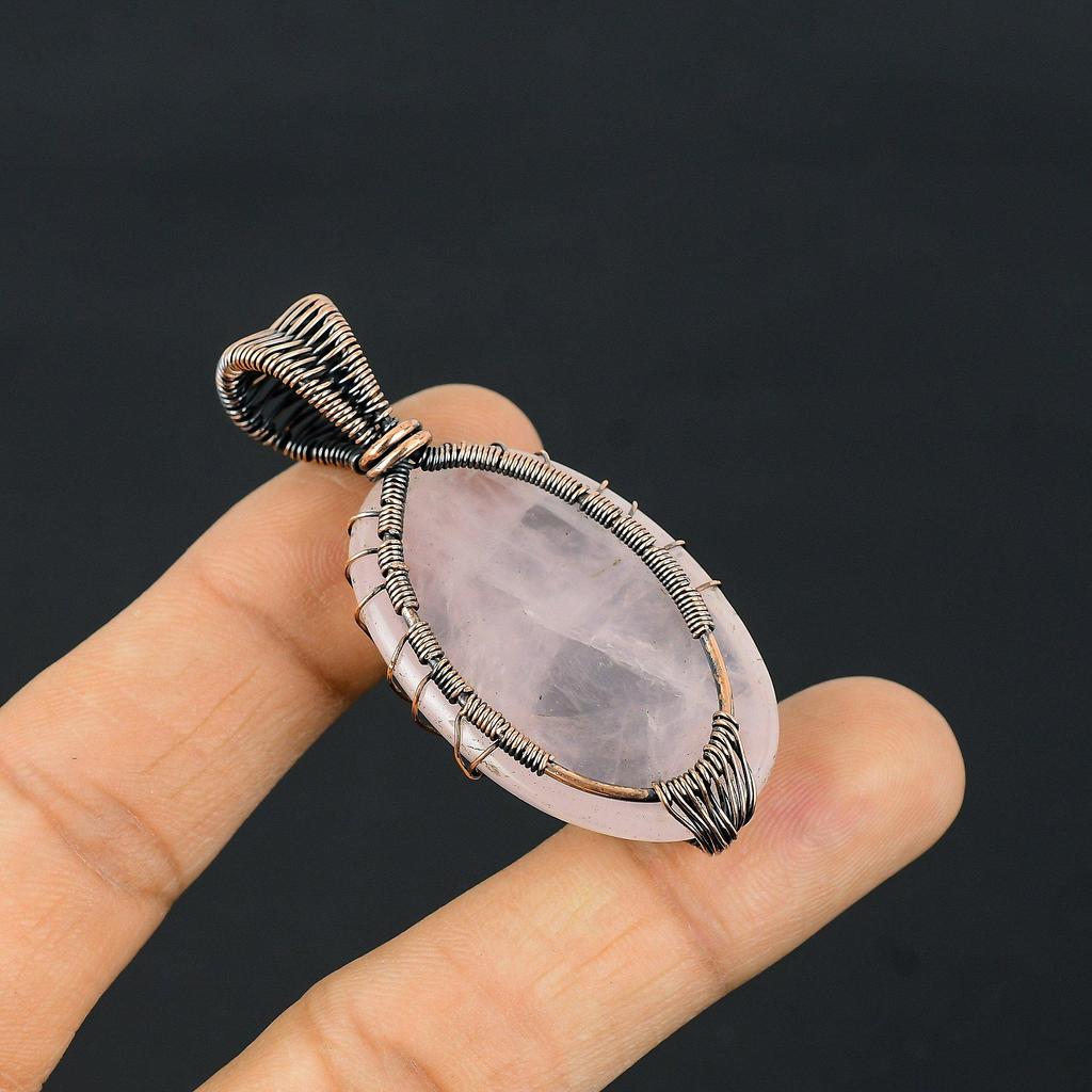 Rose Quartz Jewelry, 999 Copper Wire Wrapped Pendant Handmade Gemstone Jewelry, Gifts For Wife Brand New Pendant