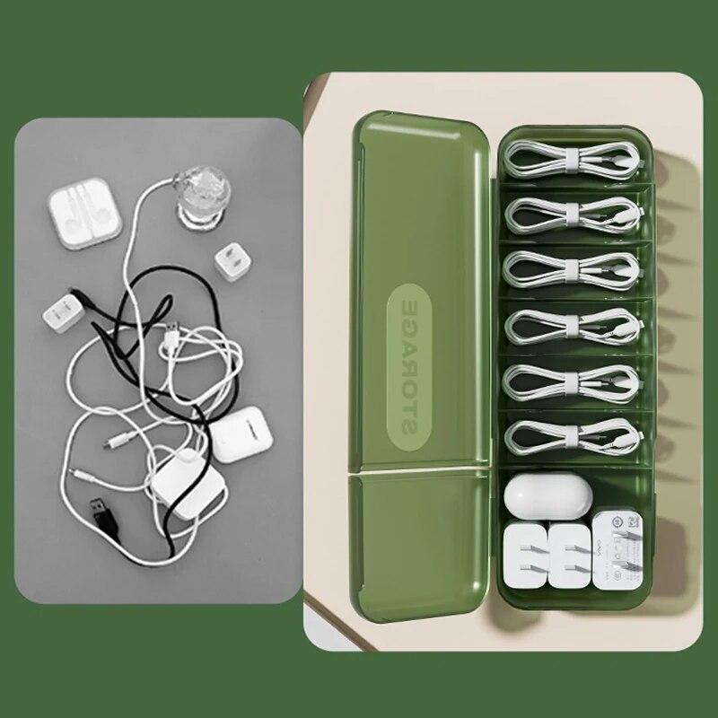 With 7 Compartments Organizer Charger Cord Storage Box Data Cable Storage Case Reusable Cable Storage Box For Home Office Travel