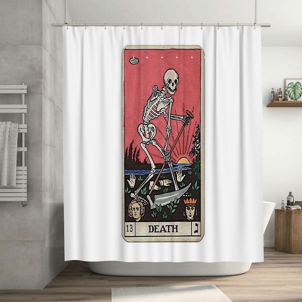 Gotisches Tods-Tarot Duschvorhang Dark Academia Wohnkultur Halloween Gruseliger Wandteppich Badezimmer-Set Vintage Ästhetik Raumteiler