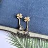 Osc Retro Gold Curved Hook Four-Leaf Clover & Teardrop Green Diamond Dangle Earrings for Women