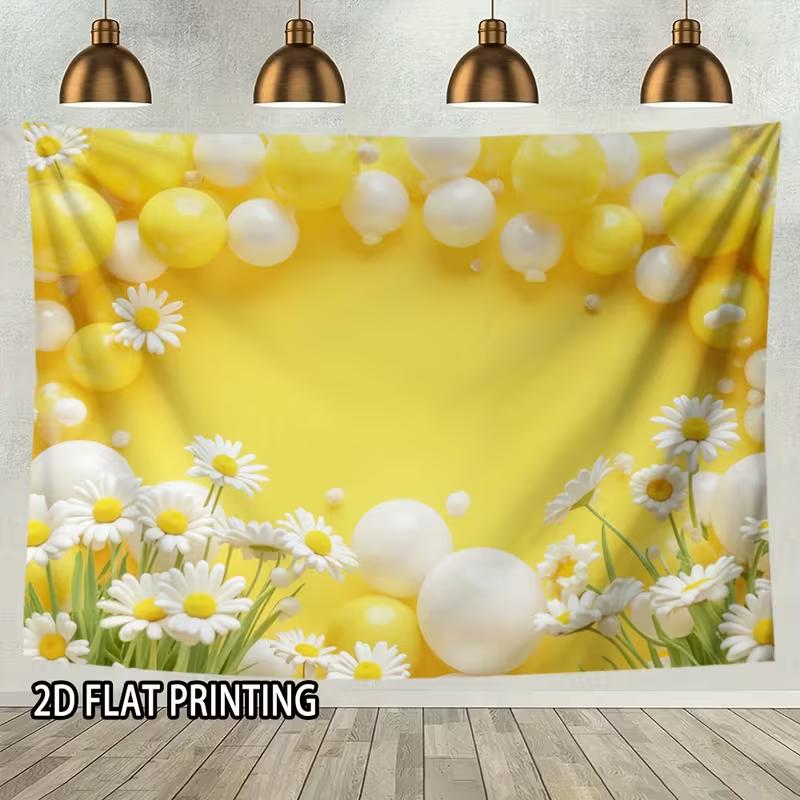 

Bright Yellow and White Balloon Daisy Backdrop Floral Themed Photography Background Cloth 47.2x31.5inch/120*80cm