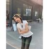 Ballet Lace Round Neck Short-sleeved T-shirt for Women, Xia Chun Wants To Fold Inside and Wear a Bottomed Shirt Top