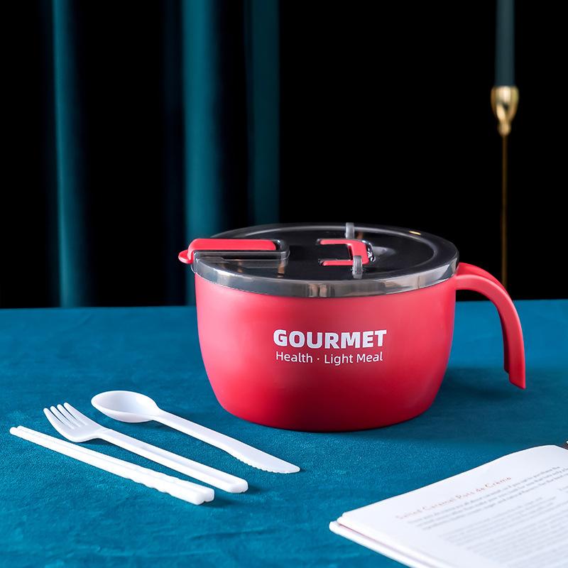 

Чаша для лапши быстрого приготовления из нержавеющей стали 304, студенческая общежитие, чашка для лапши быстрого приготовления, изолированный ланч-бокс объемом 1300 мл с крышкой-чашей 1300ml красный