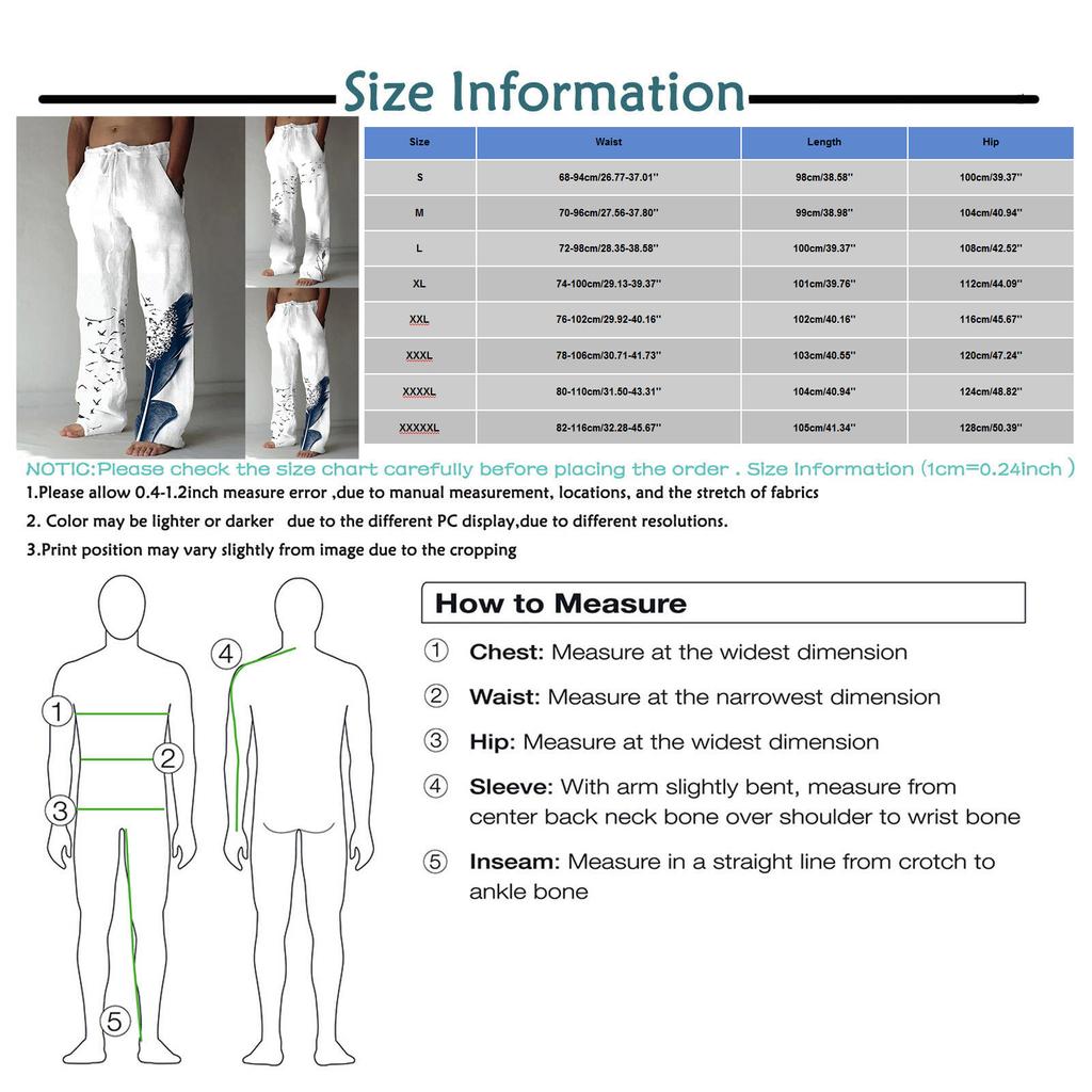 Pánské ležérní volné a pohodlné kalhoty pro volný čas Bavlněné lněné kalhoty s potiskem se stahovací šňůrkou