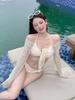 Elegant White Mesh Bikini Set - 2024 Spring Collection with Long Sleeve, European and American Style.