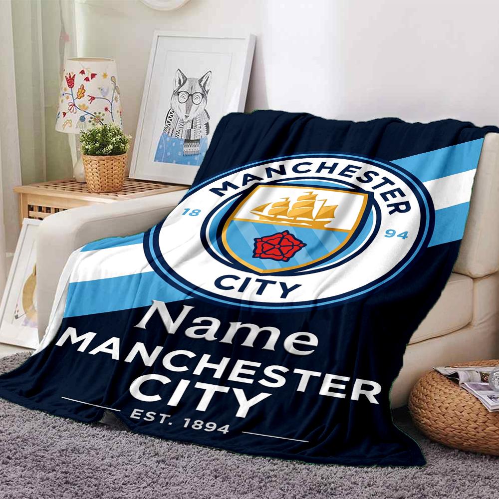 Custom Name Manchester City Theme Printed Blanket Perfect For Couch Bed Travel Outdoor Use Machine Washable Cozy Durable