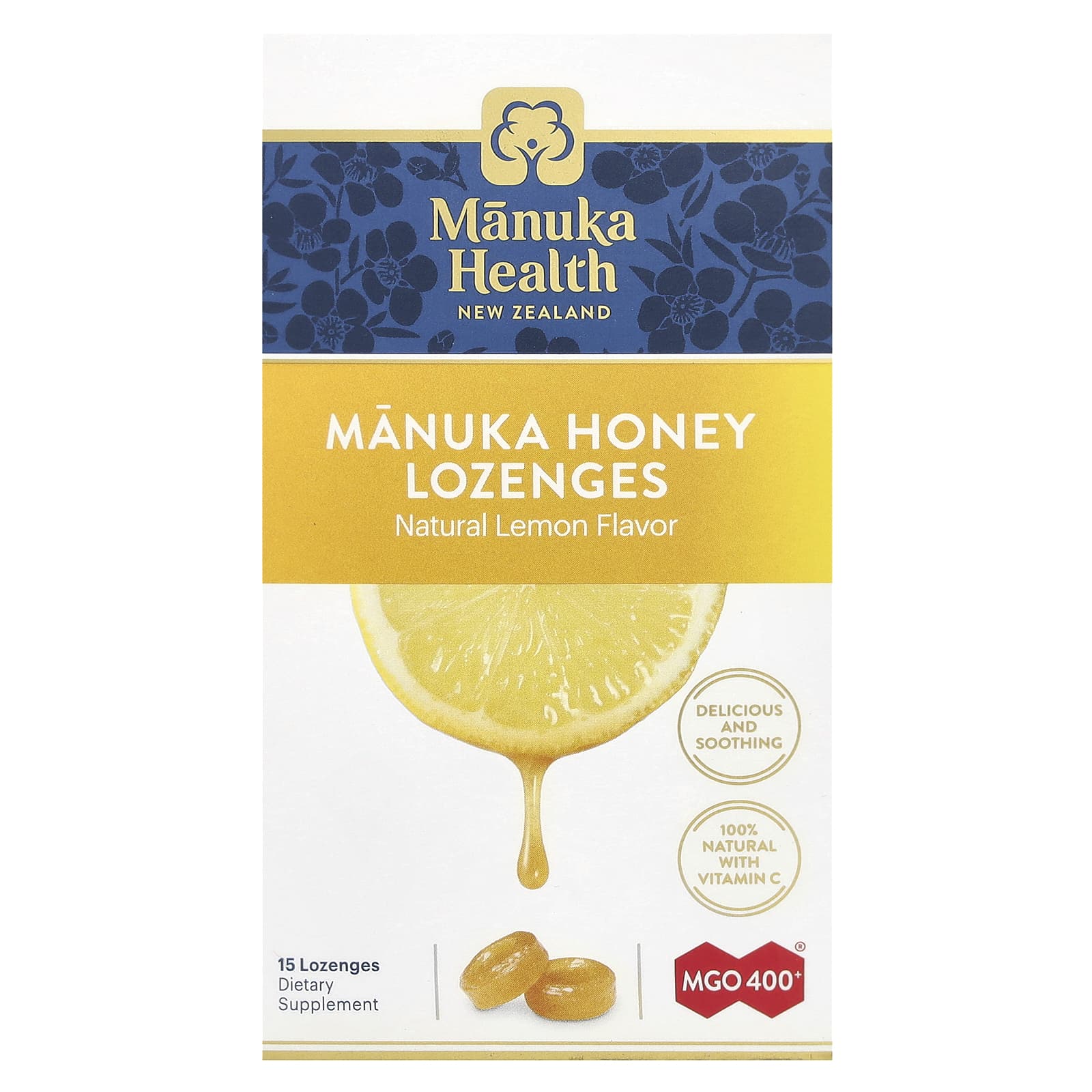 

Manuka Honey Lozenges, Natural Lemon, Mgo 400+, 15 Lozenges
