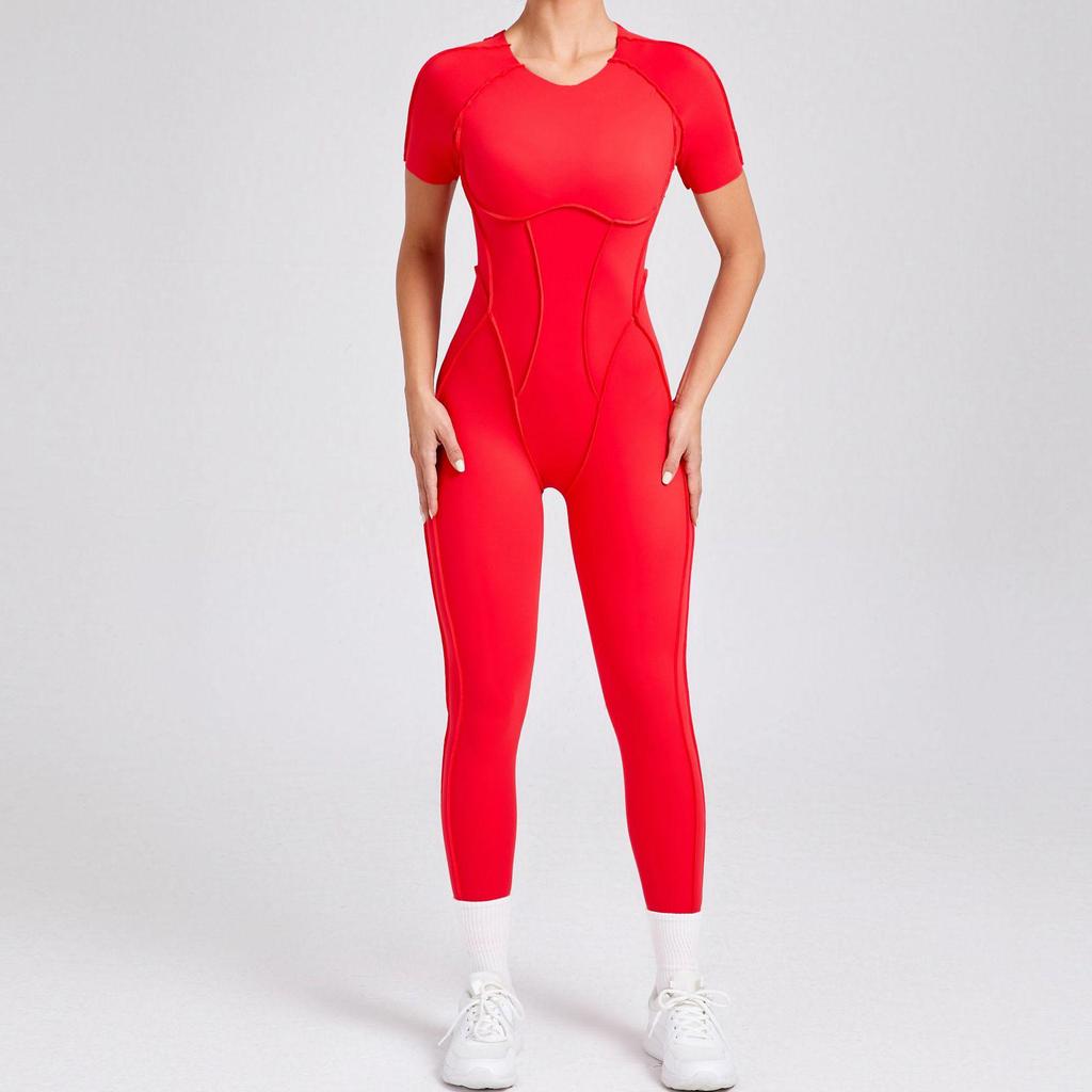European & American 3D Backless Short Sleeve Jumpsuit - Autumn/Winter Yoga Activewear