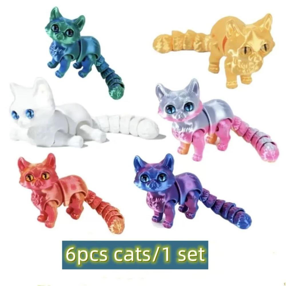 1/2/3/6 Stück Bunte Süßigkeiten Katze 3D Gedruckt Bewegliche Gelenke Simulation Mini Süßigkeiten Katze Actionfiguren Desktop Ornament Geburtstagsgeschenke