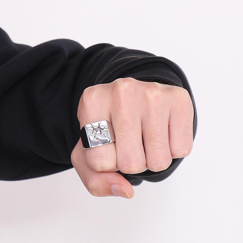 Trendiger Edelstahl Breitseiten-Fingerschlüssel, Einfaches Personalisiertes Design Schmierriss Rund Herrenring
