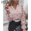 HNXC Women's Fashion Casual Solid Color Print Long Sleeve Blouses & Shirts