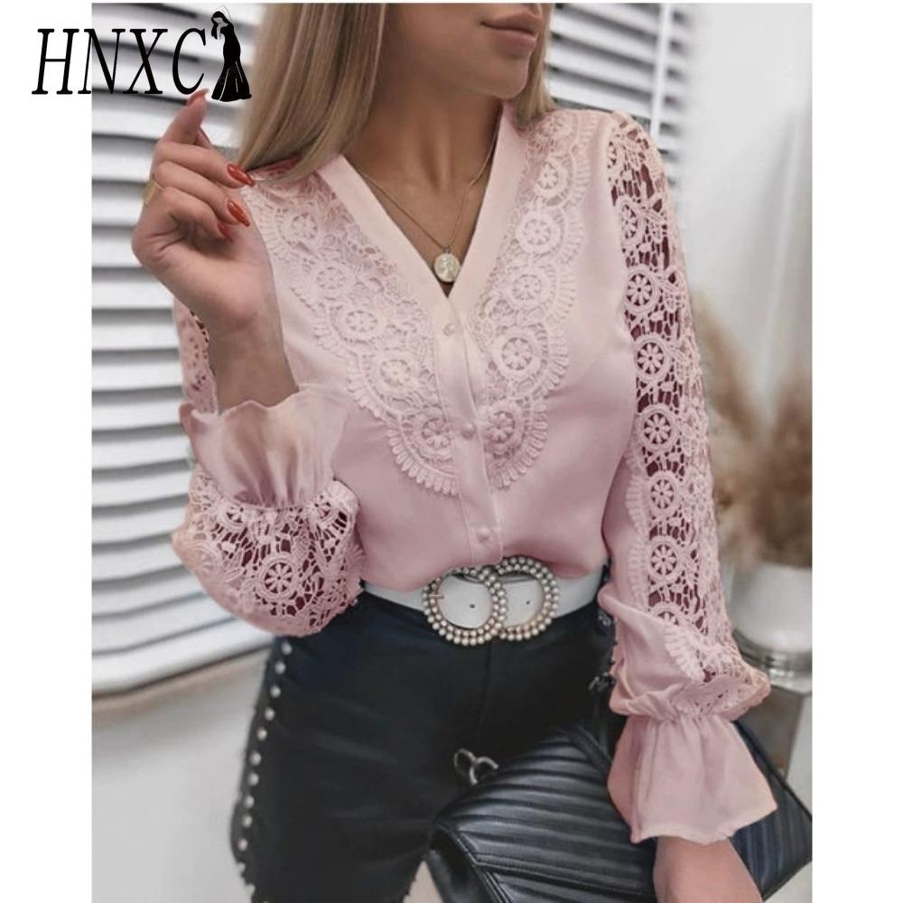 HNXC Women's Fashion Casual Solid Color Print Long Sleeve Blouses & Shirts