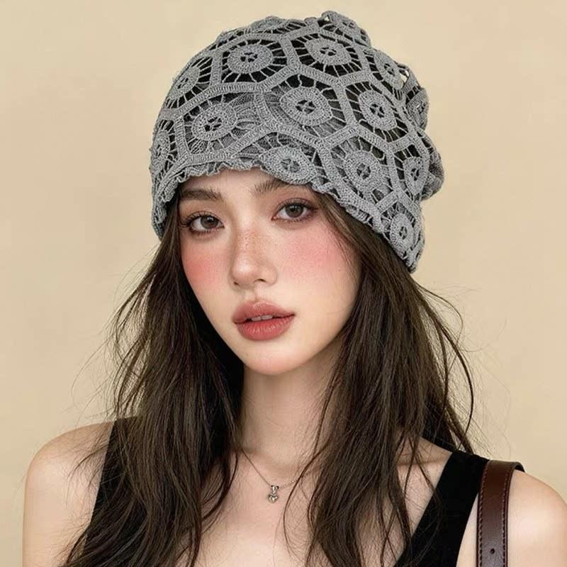 Women S Hand Crochet Hollow Out Beanie Cap Spring Summer Thin Breathable Knit Hat