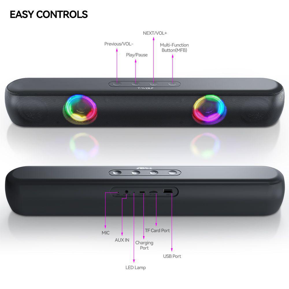 T-WOLF B320 Bluetooth Desktop Speaker with Heavy Bass & RGB Lights