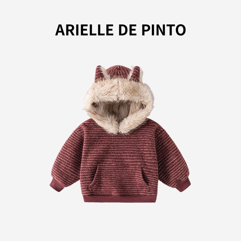 French Arielle De Pinto Winter Hooded Jacket for Boys and Girls, Auspicious Year Wool Sweater Jacket