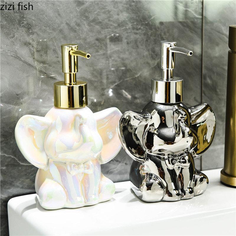 

Electroplated Ceramic Elephant Soap Bottle Bathroom Toiletries Plastic Pump Head Hand Sanitizer Bottle Detergent Dispenser