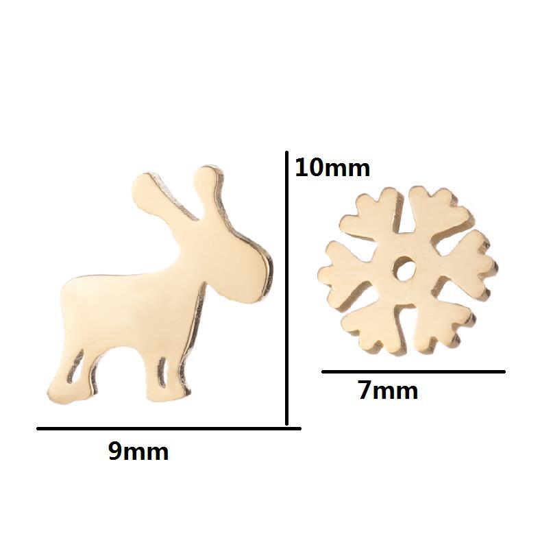 Asymmetrical Eclipse Snowflake & Reindeer Stud Earrings - Japanese & Korean Style