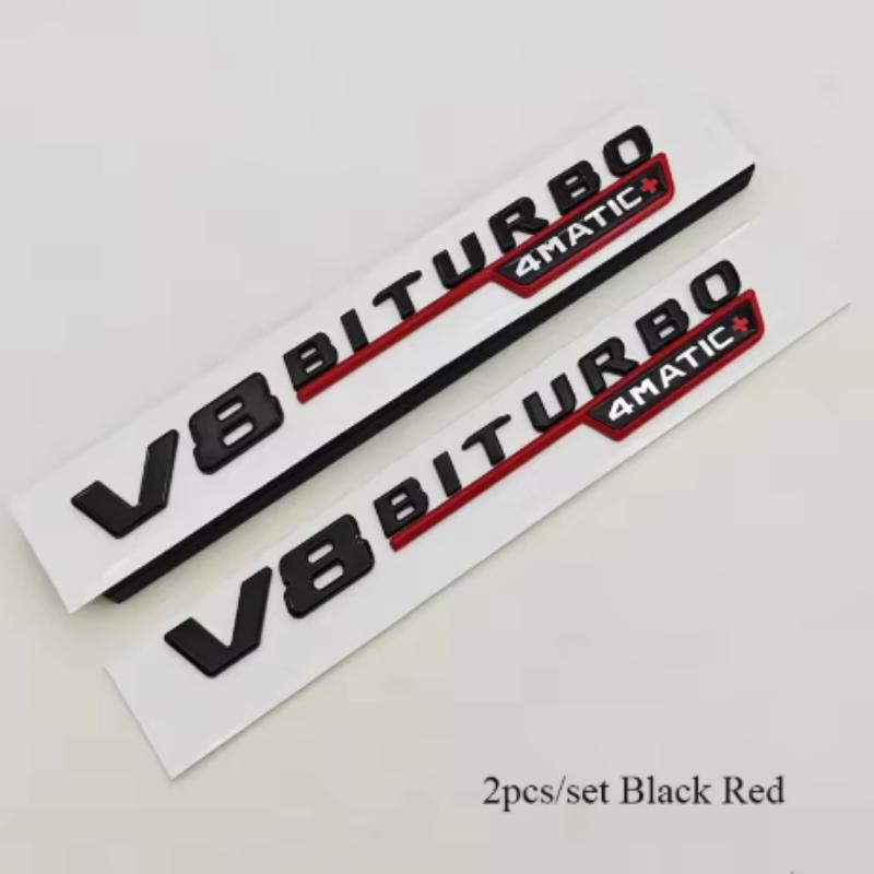 2pcs 3D ABS Vent Fender Trim Emblem Blade V8 BITURBO 4MATIC Logo Car Sticker Fender Badge For Mercedes Benz E300 E400 E53S E63S
