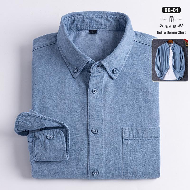 

2023 Retro Versatile Men s Denim Button-Down Shirt - Long Sleeve, Casual Style M