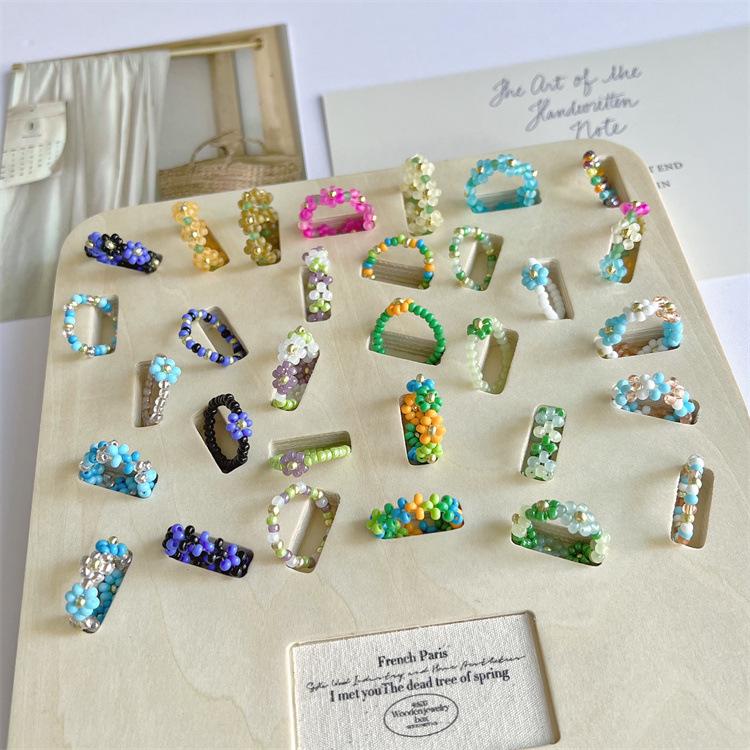 2025 Summer Macaron Color Beaded Flower Ring - Korean Porcelain Women's Jewelry