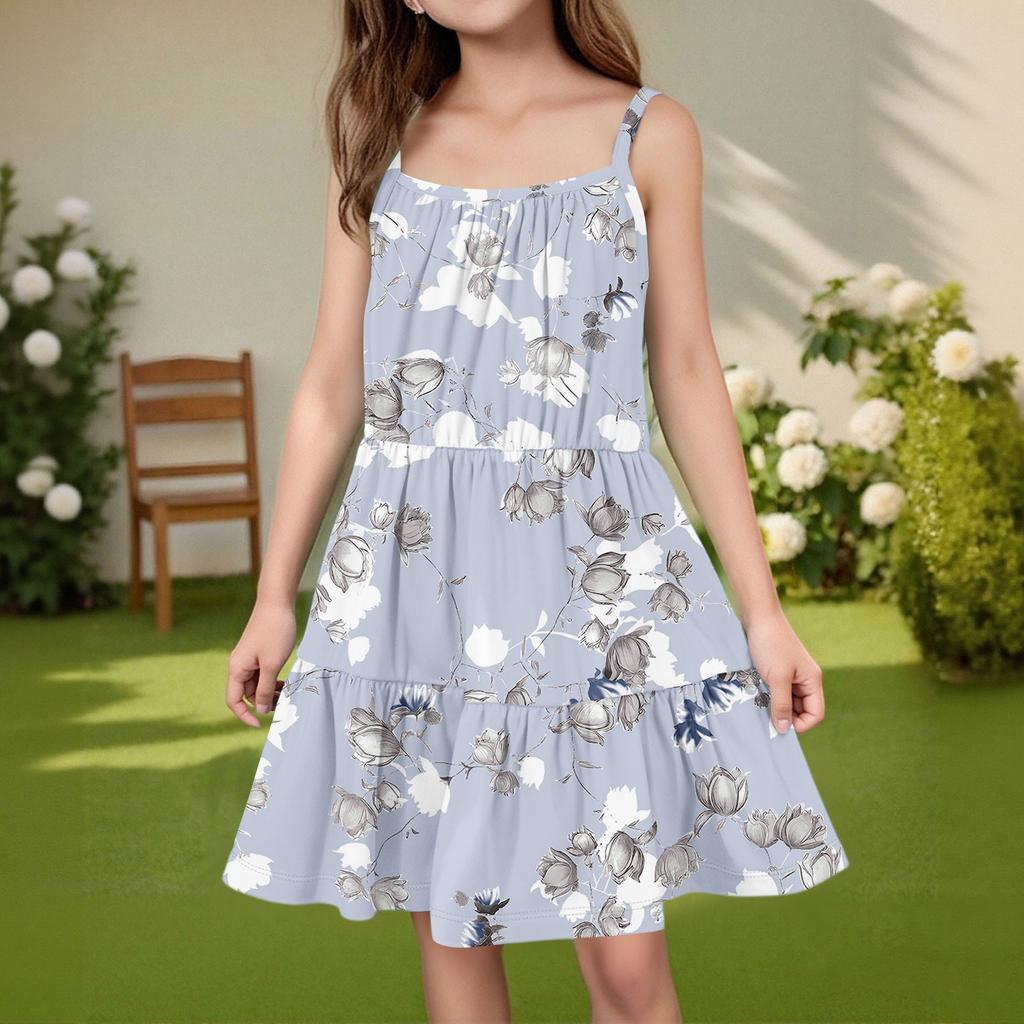 Kinder Sommer Freizeitmode Rundhals Ärmelloses Kleid