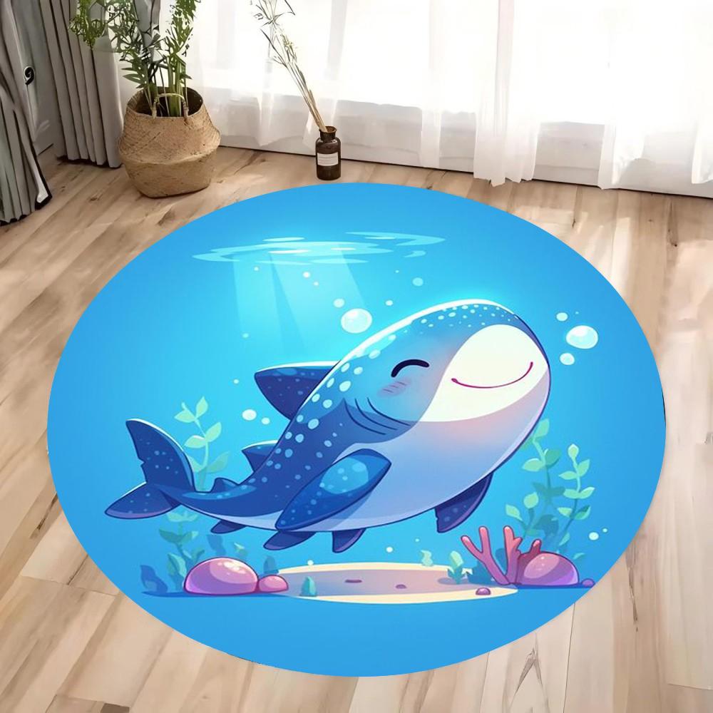 Cartoon Cute Dolphin Printed Round Carpet  Very Suitable for Children's Play Areas Bedrooms Living Rooms Anti Slip Carpets