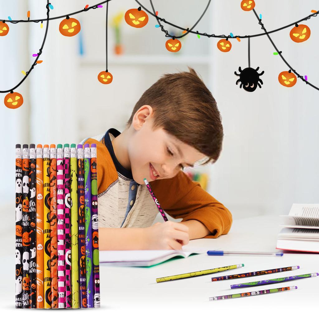 Halloween Pencils With Eraser Assortment Halloween Themed Pencil Skeleton Spider Wooden Pencils For Halloween Party Supplies, 12