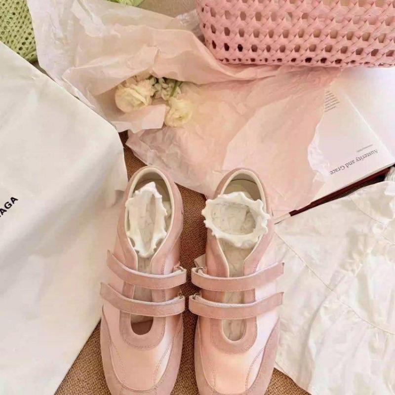 Velcro Splicing Satin New Beautiful Word Belt Casual Shoes Women Mary Jane Shoes Ballet Style